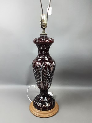 Lot 306 - CRANBERRY GLASS TABLE LAMP