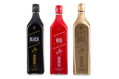 Lot 125 - JOHNNIE WALKER 200 YEARS 'KEEP WALKING' TRIO - RED, BLACK AND GOLD