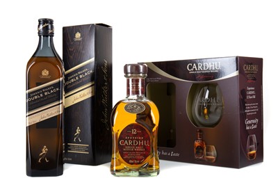 Lot 168 - CARDHU 12 YEAR OLD WITH GLASS AND JOHNNIE WALKER DOUBLE BLACK