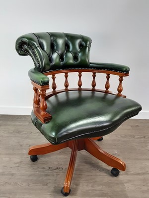 Lot 444 - GREEN LEATHER CAPTAINS CHAIR