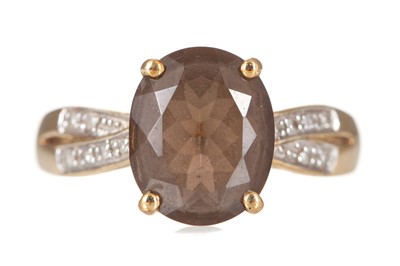 Lot 809 - SMOKY QUARTZ AND DIAMOND RING