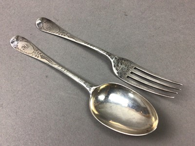 Lot 130A - VICTORIAN COMMUNION SILVER FORK AND SPOON SET