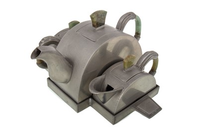 Lot 480 - ART DECO PEWTER THREE-PIECE TEA SERVICE