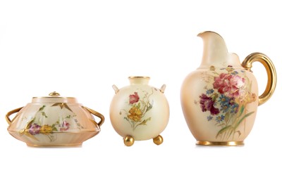 Lot 813 - ROYAL WORCESTER, BLUSH IVORY JUG, VASE AND COVERED POT