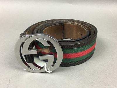 Lot 471 - GUCCI, TWO CANVAS AND LEATHER BELTS