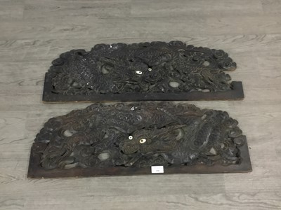 Lot 150 - PAIR OF JAPANESE CARVED WOOD CRESTINGS