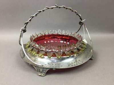 Lot 156 - VICTORIAN RUBY GLASS BOWL ON PLATED STAND