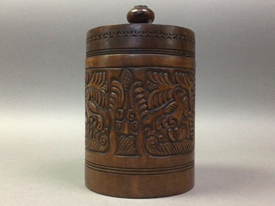 Lot 179 - CARVED WOOD BISCUIT BARREL