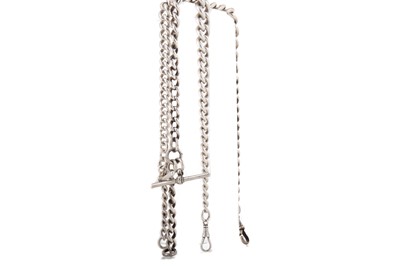 Lot 164 - TWO SILVER POCKET WATCH CHAINS