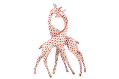 Lot 528 - HEREND HUNGARY, PORCELAIN FIGURE GROUP OF TWO GIRAFFES