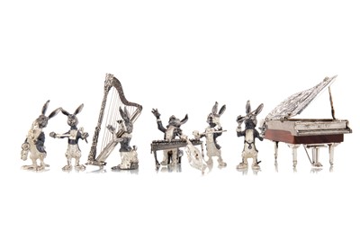 Lot 182 - UNUSUAL WHITE METAL MINIATURE HARE ORCHESTRA