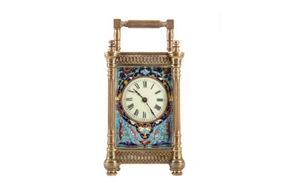 Lot 626 - VICTORIAN BRASS AND CHAMPLEVE ENAMEL CARRIAGE CLOCK