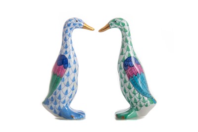 Lot 532 - HEREND HUNGARY, TWO PORCELAIN FIGURES OF GEESE