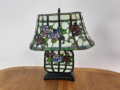 Lot 476 - IN THE MANNER OF TIFFANY, LEADED GLASS TABLE LAMP