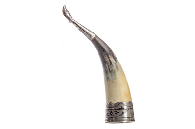 Lot 184 - RUSSIAN SILVER AND NIELLO ENAMEL MOUNTED HORN