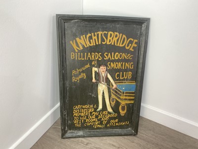 Lot 332 - VINTAGE FOLK ART BILLIARDS SIGN