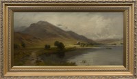 Lot 1409 - JAMES HERON, A CALM LOCH SCENE oil on canvas,...