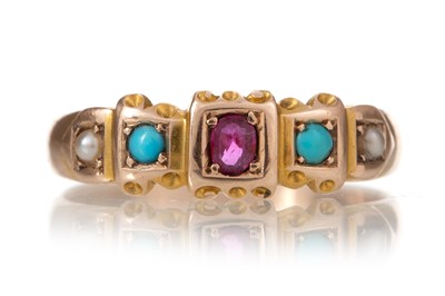 Lot 466 - RUBY, TURQUOISE AND PEARL RING