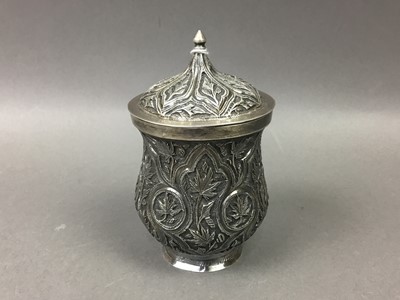 Lot 267 - INDO-PERSIAN WHITE METAL CUP AND COVER