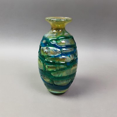 Lot 459 - MDINA GLASS, THREE VASES AND PAPERWEIGHT