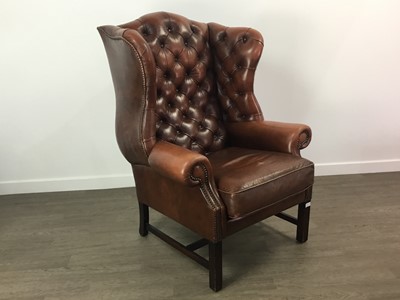 Lot 377 - TWO LEATHER WINGBACK ARMCHAIRS