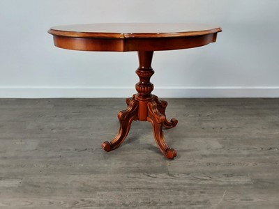 Lot 378 - YEW WOOD REPRODUCTION OVAL OCCASIONAL TABLE