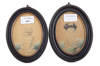 Lot 842 - PAIR OF VICTORIAN PORTRAIT MINIATURES OF YOUNG GIRLS