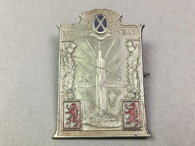 Lot 497 - GLASGOW EMPIRE EXHIBITION 1938, SCOTTISH RALLY PLAQUE AND PIN BADGE