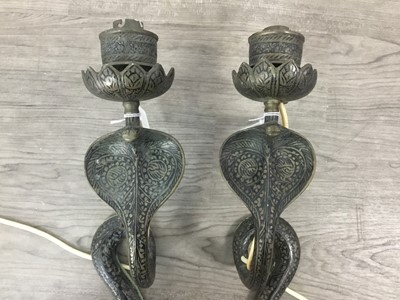 Lot 498 - PAIR OF BENARES BRASS WALL SCONCES