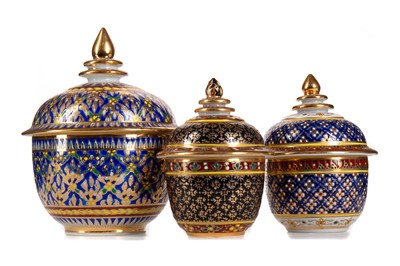 Lot 1042 - THREE THAI LIDDED JARS