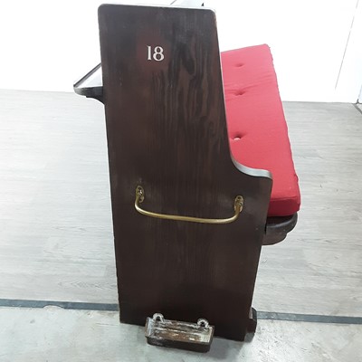 Lot 535 - SCOTTISH PITCH PINE CHURCH PEW WITH A BRASS UMBRELLA STAND AT END