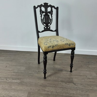 Lot 547 - EBONISED HARP BACK HALL CHAIR