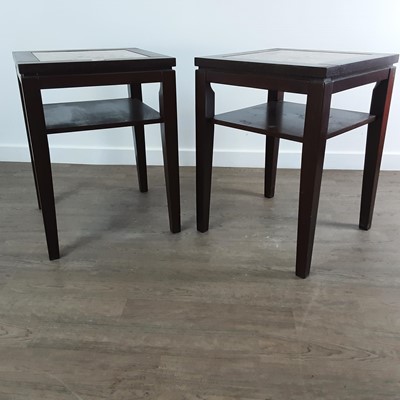 Lot 615 - PAIR OF STAINED WOOD SIDE TABLES