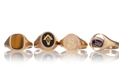 Lot 477 - FOUR GOLD SIGNET RINGS