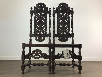 Lot 852 - PAIR OF OAK HALL CHAIRS OF JACOBEAN DESIGN