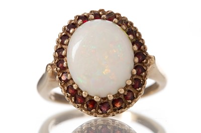 Lot 539 - OPAL AND GARNET CLUSTER RING