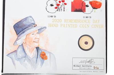 Lot 76 - REMEMBRANCE DAY HAND PAINTED GOLD PROOF TWO POUND COIN COVER