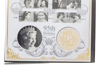 Lot 78 - TWO QUEEN ELIZABETH 95TH BIRTHDAY FINE SILVER PROOF 5OZ COIN COVERS