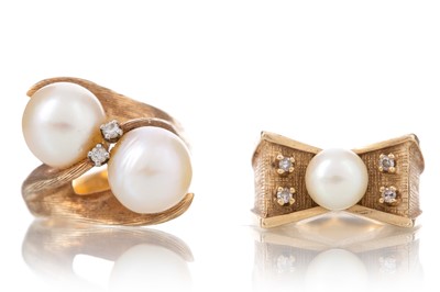 Lot 572 - TWO PEARL AND DIAMOND RINGS