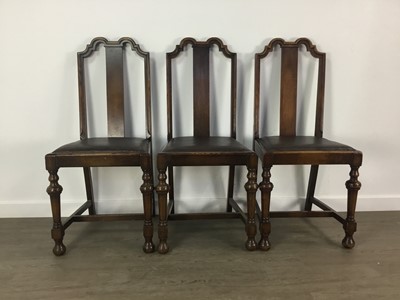 Lot 188 - SET OF SIX REPRODUCTION OAK FRAMED DINING CHAIRS