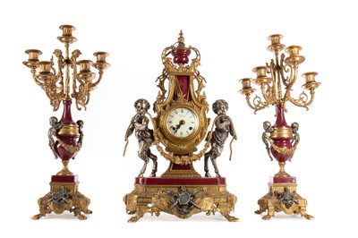 Lot 630 - FRANZ HERMLE, 'IMPERIAL' REPRODUCTION CLOCK GARNITURE