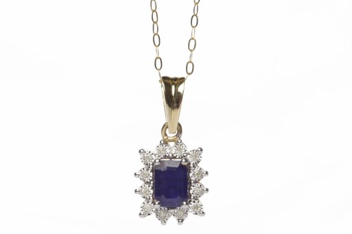 Lot 93 - SAPPHIRE AND DIAMOND CLUSTER PENDANT the...