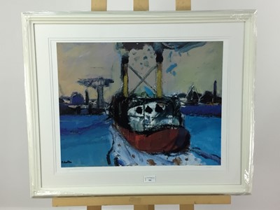 Lot 306 - COLOURED PRINT AFTER JAMES ROBERTSON, TUG BOAT