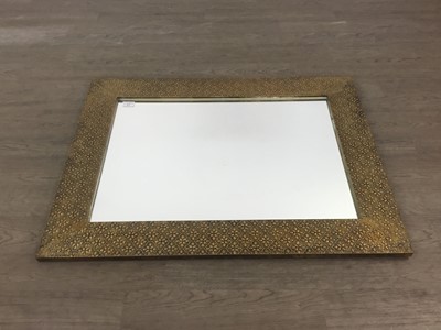 Lot 876 - BRASS FRAMED WALL MIRROR OF ARTS & CRAFTS DESIGN