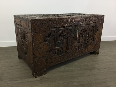 Lot 1049 - CHINESE CARVED WOOD CHEST