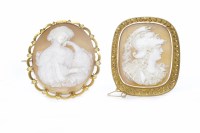 Lot 145 - TWO CAMEO BROOCHES one in a square mount...