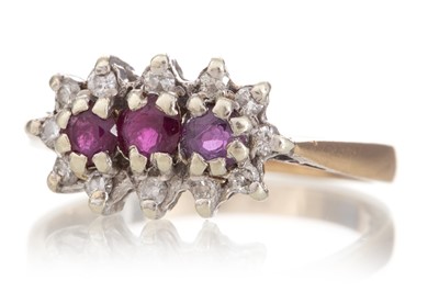 Lot 1191 - RUBY AND DIAMOND  CLUSTER RING