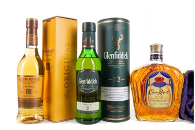 Lot 48 - CROWN ROYAL 75CL, GLENFIDDICH 12 YEAR OLD 35CL AND GLENMORANGIE 10 YEAR OLD 35CL