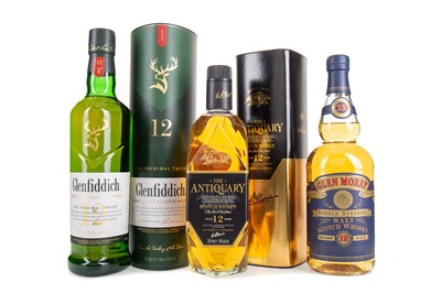 Lot 293 - GLENFIDDICH 12 YEAR OLD, ANTIQUARY 12 YEAR OLD AND GLEN MORAY 12 YEAR OLD