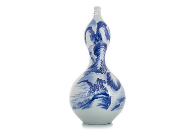 Lot 1080 - CHINESE SHANSHUI BLUE AND WHITE DOUBLE GOURD VASE